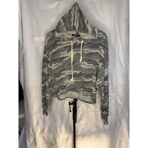 Forever 21 Hoodie Womens Small Green Camo Cropped Lightweight Drawstring Soft